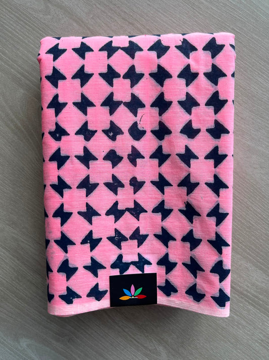 Taffy Pink Simple Block Printed Cotton Saree - 35275