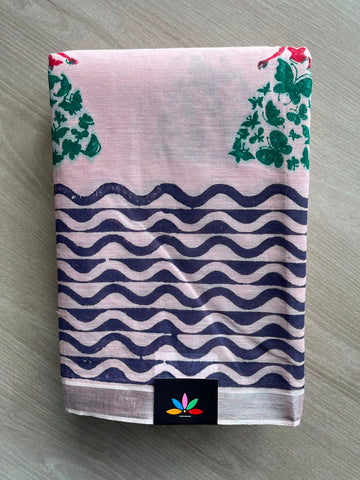 Simple Block Printed Cotton Saree - 35276