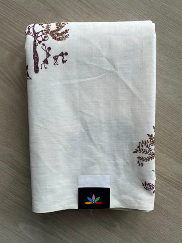 Simple Block Printed Cotton Saree - 35278