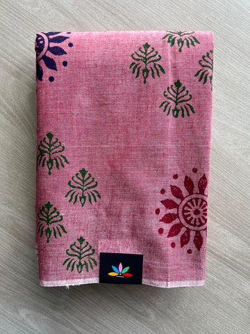 Simple Block Printed Cotton Saree - 35279