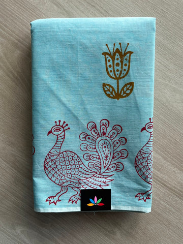 Simple Block Printed Cotton Saree - 35280