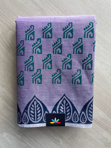 Simple Block Printed Cotton Saree - 35281