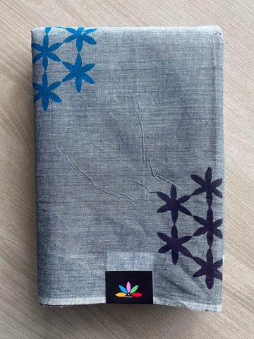 Simple Block Printed Cotton Saree - 35282
