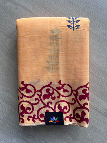 Simple Block Printed Cotton Saree - 35283