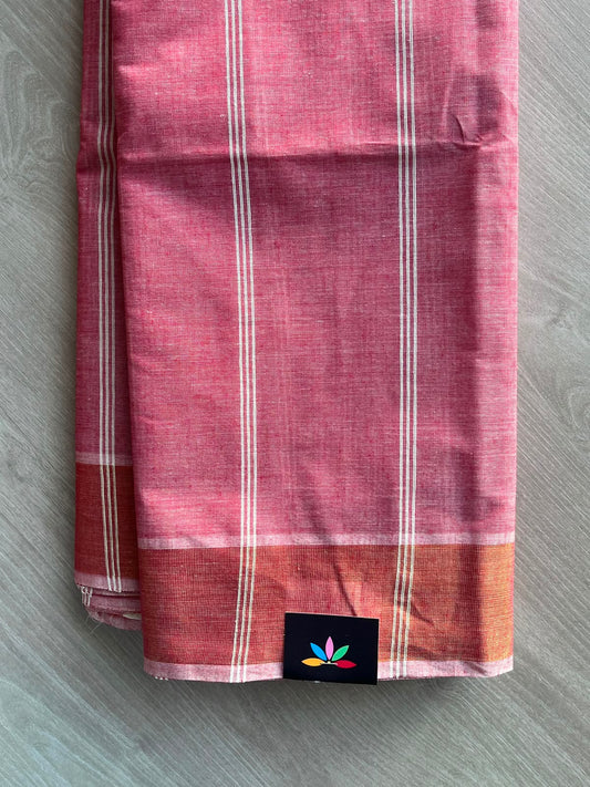 Rose Pink Simple Striped Cotton Saree - 35284