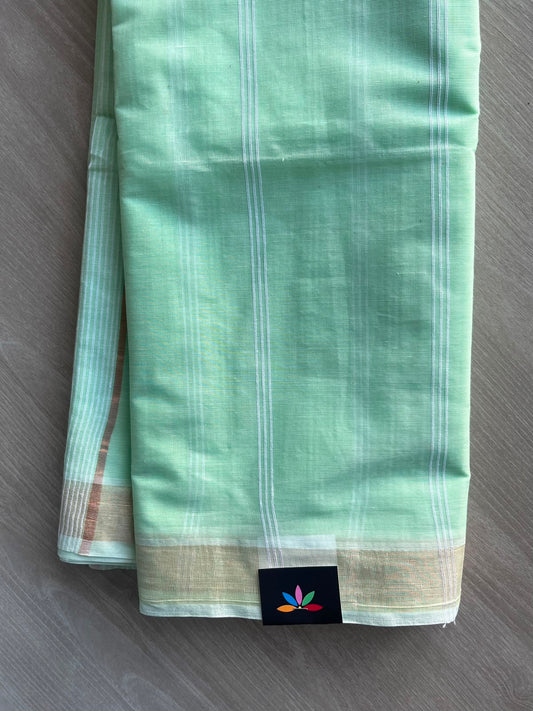 Mint Green Simple Striped Cotton Saree - 35287
