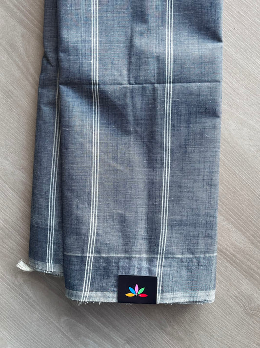 Oxford Grey Simple Striped Cotton Saree - 35289