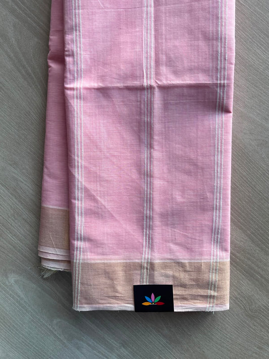 Light Pink Simple Striped Cotton Saree - 35290