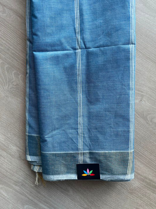 Steel Blue Simple Striped Cotton Saree - 35291