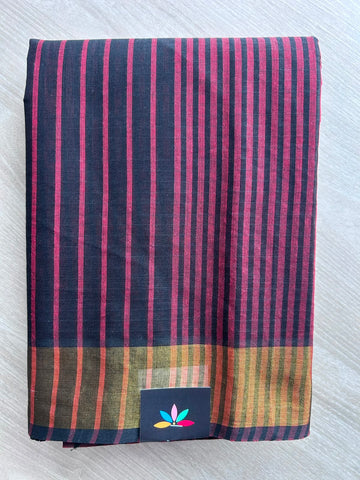 Contrast Striped Cotton Saree - 35309