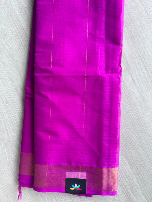 Fuchsia Pink Zari Striped Cotton Saree - 35314