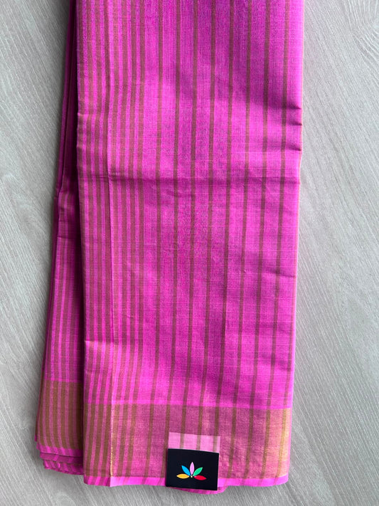 Rose Pink Contrast Striped Cotton Saree - 35317