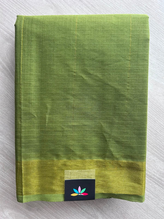 Olive Green Zari Striped Cotton Saree - 35320