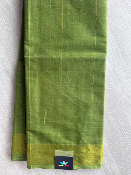 Olive Green Zari Striped Cotton Saree - 35320
