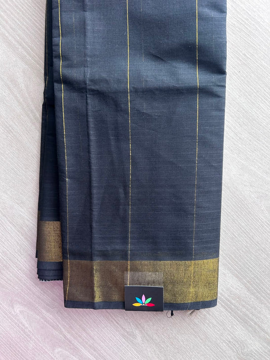 Black Zari Striped Cotton Saree - 35323