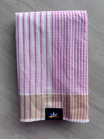 Contrast Striped Cotton Saree - 35326