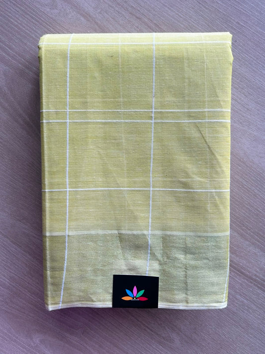 Light Yellow Simple Checked Cotton Saree - 35330
