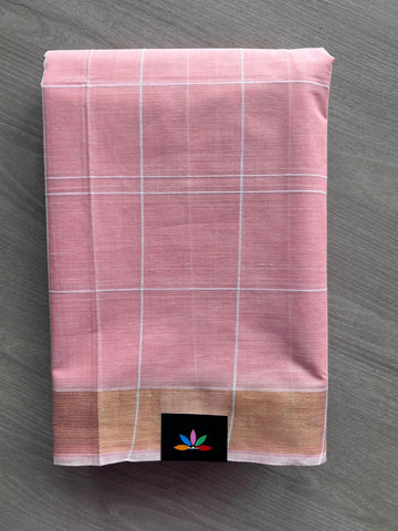 Simple Checked Cotton Saree - 35335