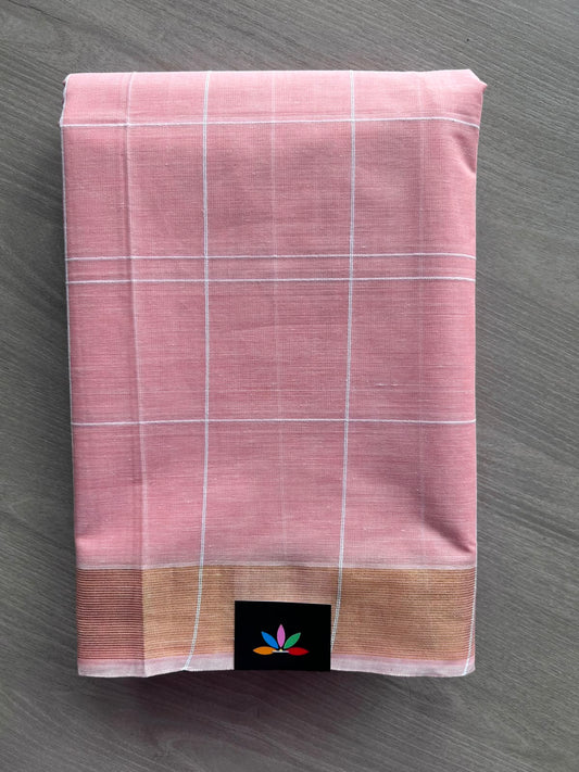 Baby Pink Simple Checked Cotton Saree - 35335