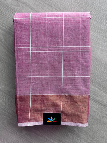 Simple Checked Cotton Saree - 35336