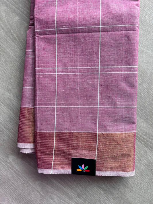 Melrose Pink Simple Checked Cotton Saree - 35336