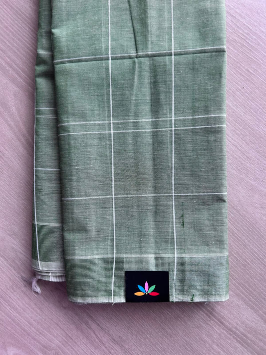 Steel Teal Simple Checked Cotton Saree - 35337