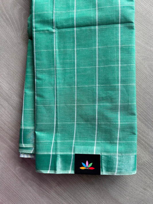 Mint Teal Simple Checked Cotton Saree - 35341