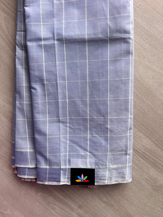 Pastel Purple Simple Checked Cotton Saree - 35343