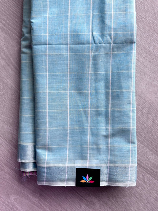 Simple Checked Cotton Saree - 35347