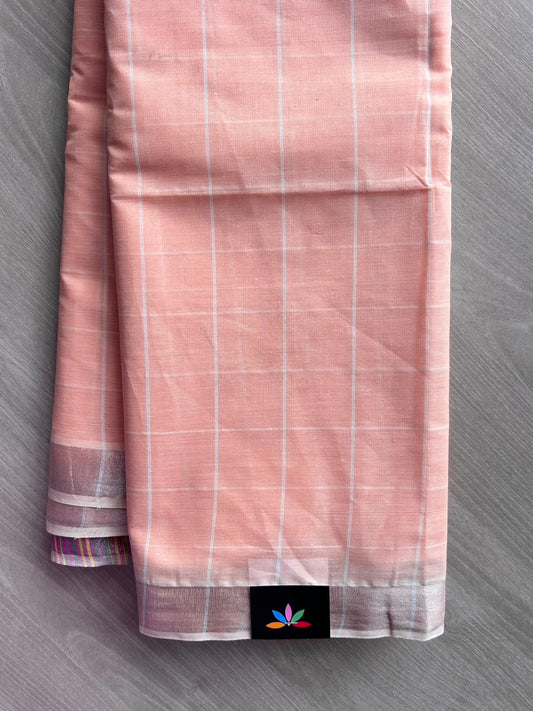 Simple Checked Cotton Saree - 35348