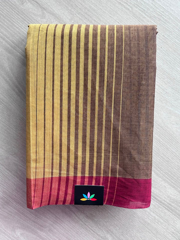 Contrast Striped Cotton Saree - 35349