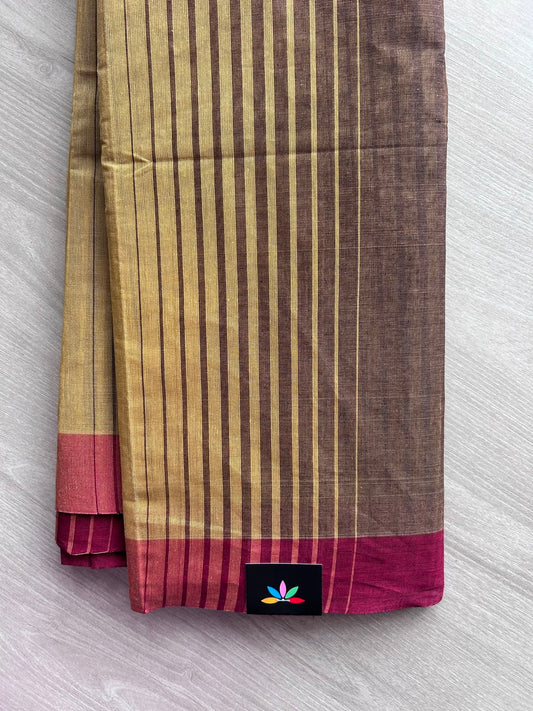 Contrast Striped Cotton Saree - 35349