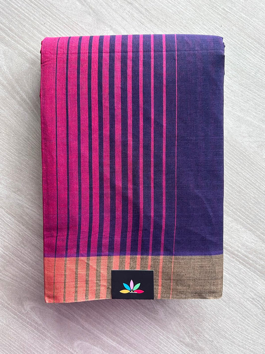 Contrast Striped Cotton Saree - 35350