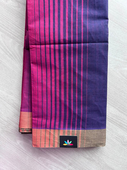 Contrast Striped Cotton Saree - 35350