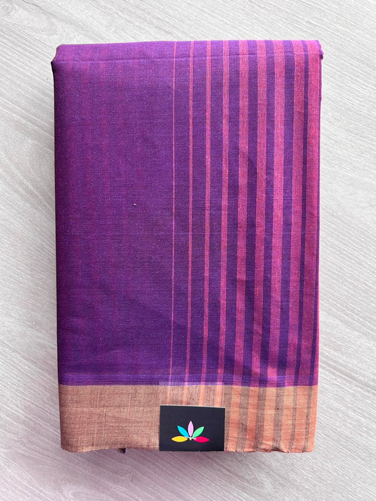 Contrast Striped Cotton Saree - 35353