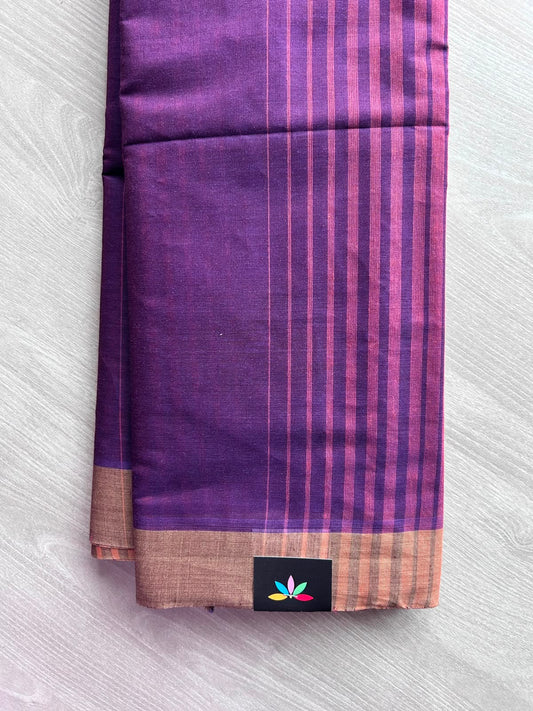 Contrast Striped Cotton Saree - 35353