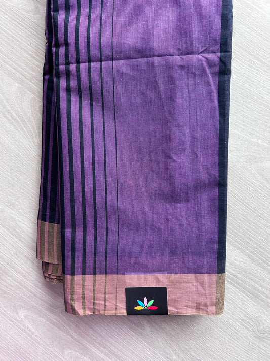 Contrast Striped Cotton Saree - 35355