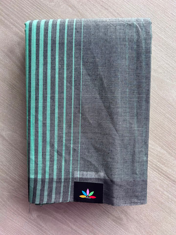 Contrast Striped Cotton Saree - 35356