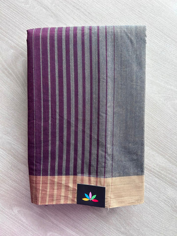 Contrast Striped Cotton Saree - 35357