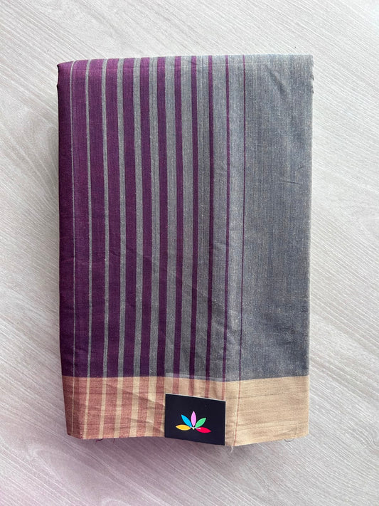 Contrast Striped Cotton Saree - 35357