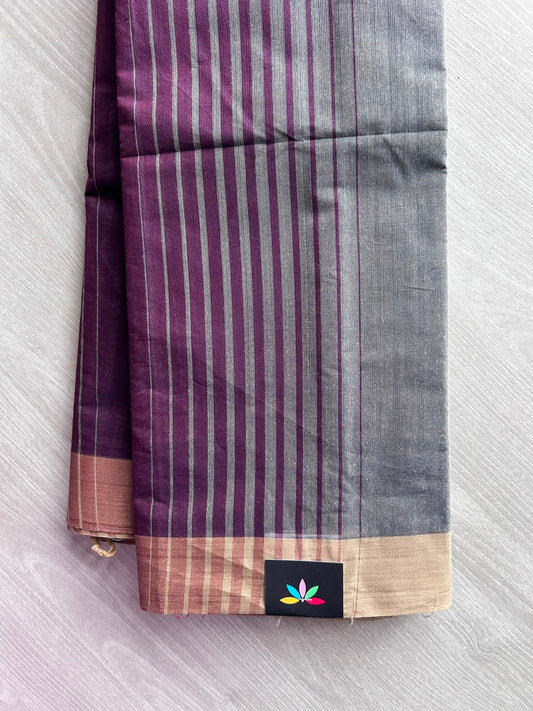 Contrast Striped Cotton Saree - 35357