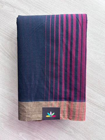 Contrast Striped Cotton Saree - 35359
