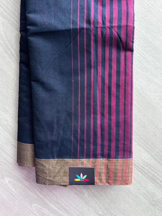 Contrast Striped Cotton Saree - 35359