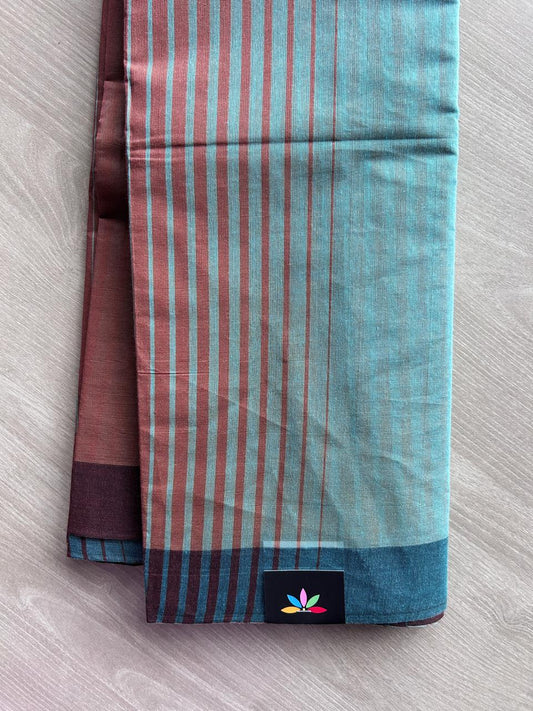 Contrast Striped Cotton Saree - 35361