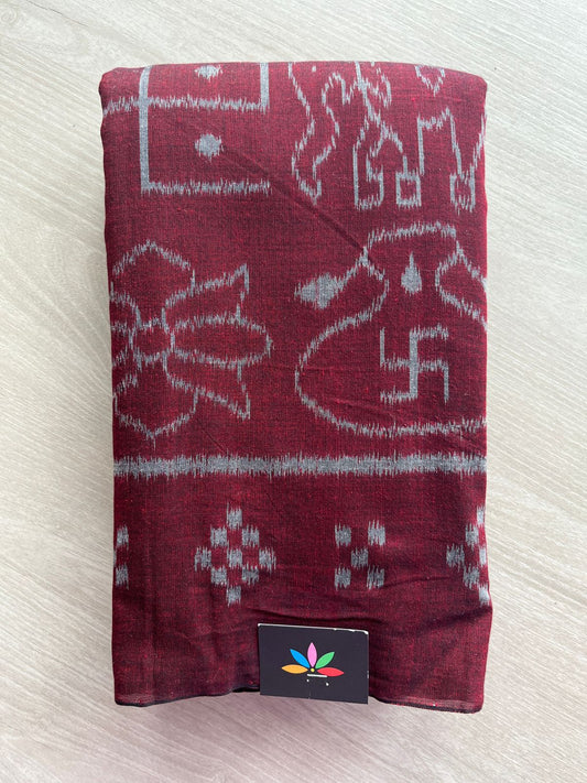 Dark Scarlet Traditional Motif Handloom Orissa Ikkat Handloom Cotton Saree-23243