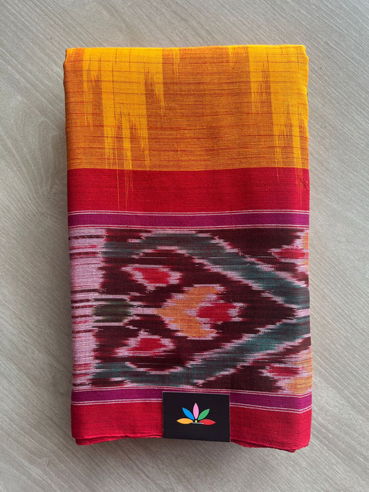 Yellow Orange Handloom Orissa Ikkat Cotton Saree (Without blouse) - 32050