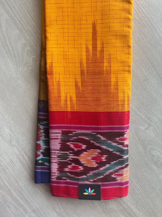 Yellow Orange Handloom Orissa Ikkat Cotton Saree (Without blouse) - 32050