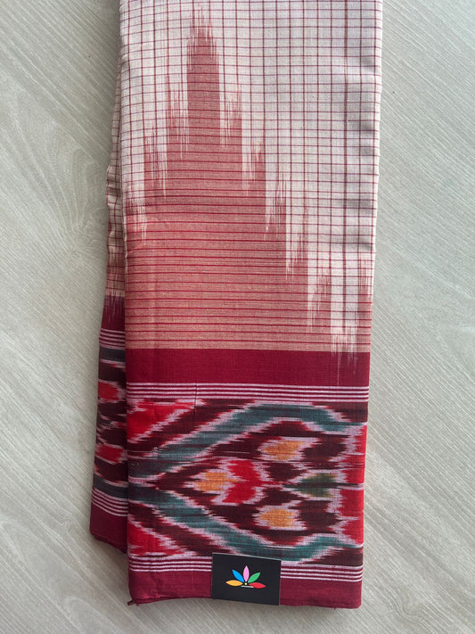 Peach Blush Handloom Orissa Ikkat Cotton Saree (Without blouse) - 32051