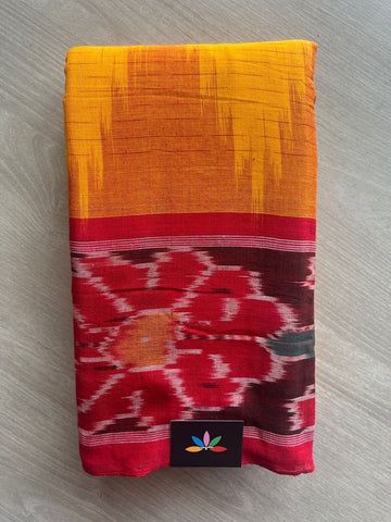 Yellow Orange Handloom Orissa Ikkat Cotton Saree (Without blouse) - 32054