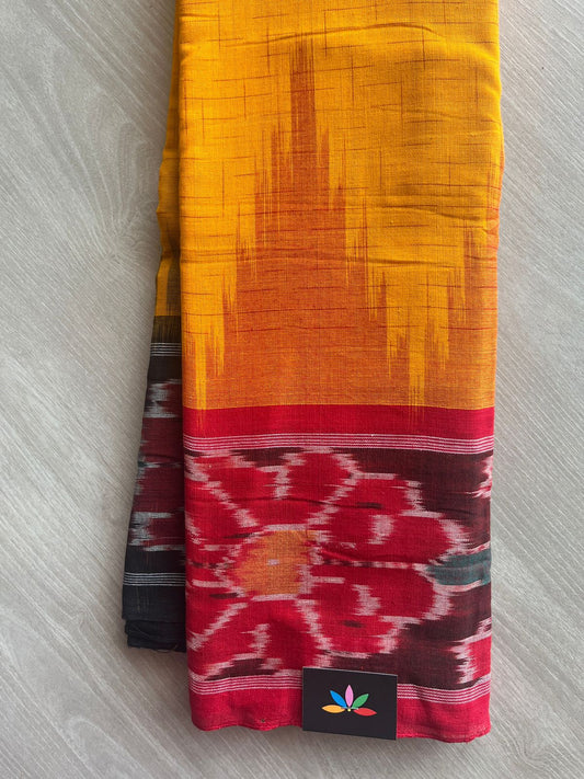 Yellow Orange Handloom Orissa Ikkat Cotton Saree (Without blouse) - 32054
